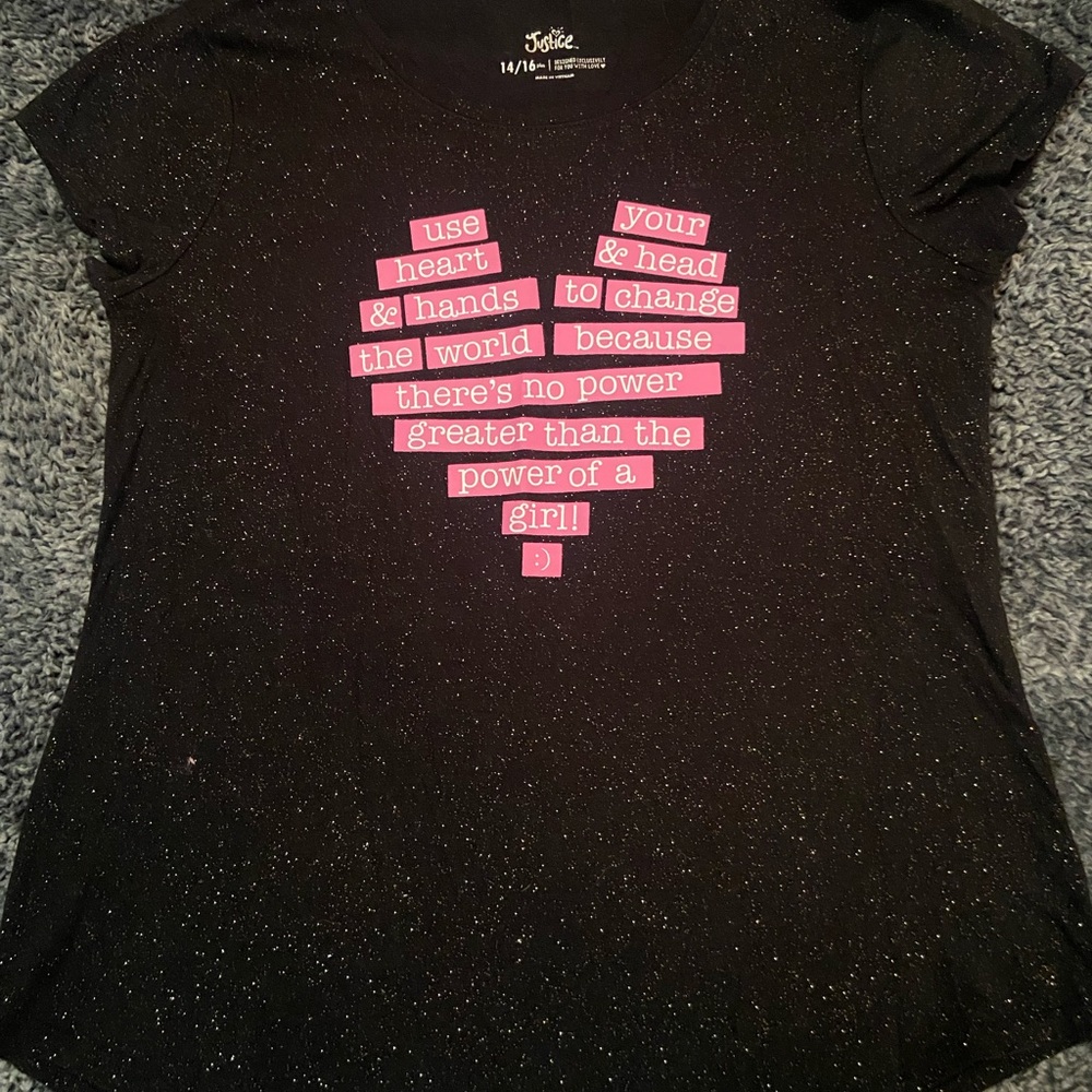 Justice Black Speckled Short Sleeve Tee, XL